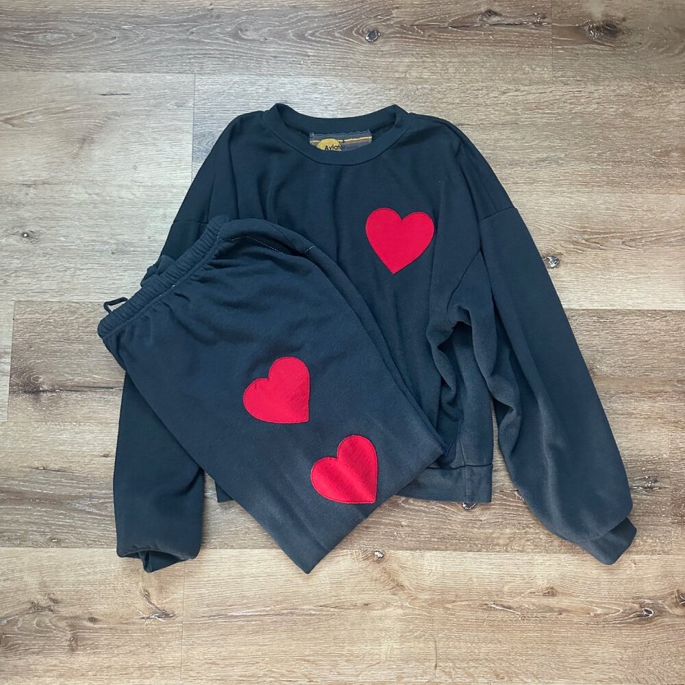Aviator Nation Heart Embroidery Sweat Set Size Small
